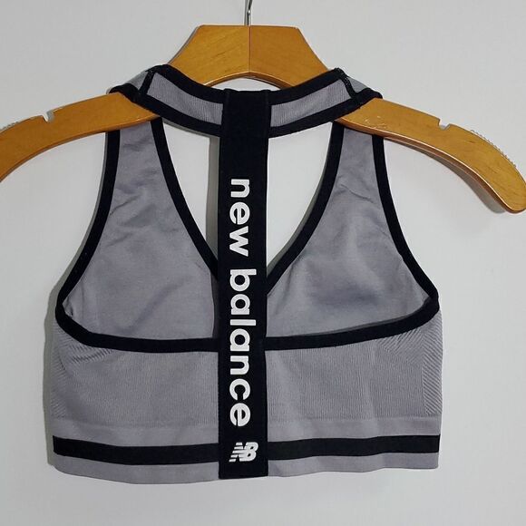 New Balance Racerback Sports Bra Grey Black Size S - Picture 3 of 5
